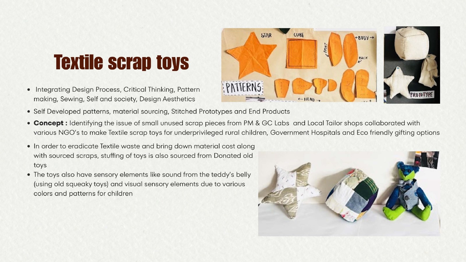 Textile Scrap Toys, Integrated design project